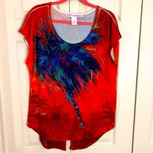 Leoma Lovegrove Palm Tree  Sleeveless Top, Size Large ,NWOT